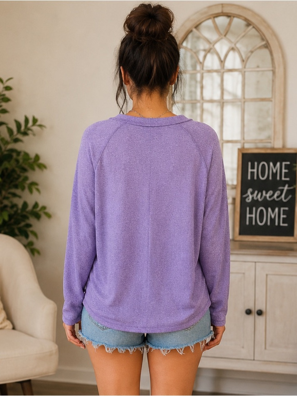 Zenana Outfitters Lavender Cherry Leopard Graphic Scoop Neck Lightweight Sweater - Picture 2 of 7